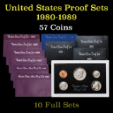 Group of 10 United States Proof Sets 1980-1989 57 coins