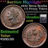 ***Auction Highlight*** 1832 Nova Scotia Half Penny Token Graded Choice AU/BU Slider By USCG (fc)