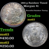 1891-p Rainbow Toned Morgan Dollar $1 Grades Select Unc