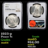 NGC 1923-p Peace Dollar $1 Graded ms64 By NGC