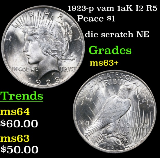 1923-p vam 1aK I2 R5 Peace Dollar $1 Grades Select+ Unc