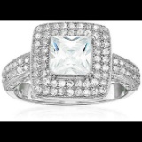 Decadence Sterling Silver mm Princess Cut Double Halo Ring Size 8