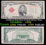 1928E $5 Red Seal United States Note Grades vf++