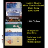 Group of 10 United States Mint Uncurculated Coin Sets In Original Government Packaging 1990-1999 105