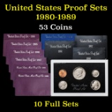 Group of 10 United States Proof Sets 1980-1989 53 coins