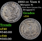 1892-cc Vam 6 Morgan Dollar $1 Grades vf++