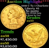 ***Auction Highlight*** 1848 C Ty 1 Charlotte Gold Liberty Half Eagle $5 Grades Select AU (fc)