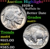 ***Auction Highlight*** 1928-s Buffalo Nickel 5c Grades Select+ Unc (fc)