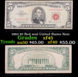 1963 $5 Red seal United States Note Grades xf+