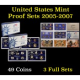 Group of 3 United States Proof Sets 2005-2007 49 Coins