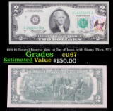 1976 $2 Federal Reserve Note 1st Day of Issue, with Stamp (Utica, NY) Grades Gem++ CU