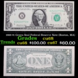 1969 $1 Green Seal Federal Reserve Note (Boston, MA) Grades Gem++ CU