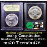 1987-p Constitution Bicentennial Modern Commem Dollar $1 Graded ms70, Perfection By USCG