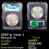1887-p vam 1 Morgan Dollar $1 Graded ms65 By ICG