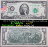 1976 $2 Federal Reserve Note 1st Day of Issue, with Stamp Grades Gem++ CU