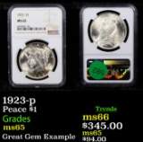 NGC 1923-p Peace Dollar $1 Graded ms65 By NGC