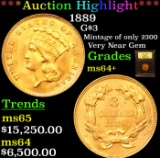 ***Auction Highlight*** 1889 Three Dollar Gold 3 Grades Choice+ Unc (fc)