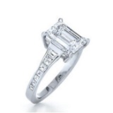 Decadence Sterling Silver Rhodium Emerald Cut Engagment Ring Size 9