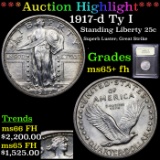 ***Auction Highlight*** 1917-d Ty I Standing Liberty Quarter 25c Graded GEM+ FH BY USCG (fc)