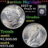 ***Auction Highlight*** 1927-p Peace Dollar 1 Graded Choice+ Unc By USCG (fc)
