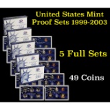 Group of 5 United States Proof Sets 1999-2003 49 coins