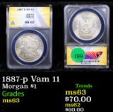 ANACS 1887-p Vam 11 Morgan Dollar $1 Graded ms63 By ANACS