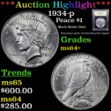 ***Auction Highlight*** 1934-p Peace Dollar 1 Graded Choice+ Unc By USCG (fc)
