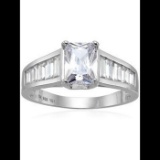Decadence Sterling Silver 6x8mm Emerald Cut Eng Ring w Graduated Baguette Band Size 8