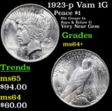 1923-p Vam 1G Peace Dollar $1 Grades Choice+ Unc