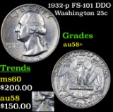 1932-p FS-101 DDO Washington Quarter 25c Grades Choice AU/BU Slider+