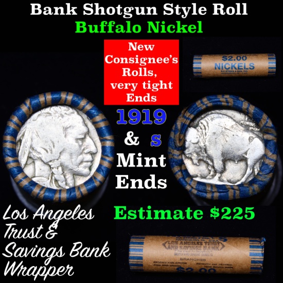 Buffalo Nickel Shotgun Roll in Old Bank Style 'Los Angeles Trust And Savings Bank'  Wrapper 1919 & s