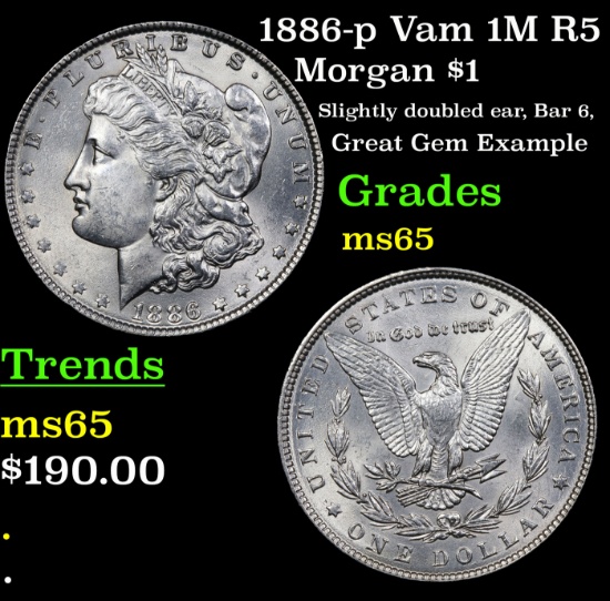 1886-p Vam 1M R5 Morgan Dollar $1 Grades GEM Unc