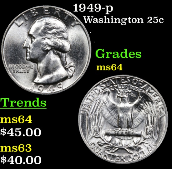 1949-p Washington Quarter 25c Grades Choice Unc