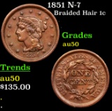 1851 N-7 Braided Hair Large Cent 1c Grades AU, Almost Unc