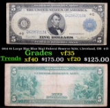 1914 $5 Large Size Blue Seal Federal Reserve Note, Cleveland, OH  4-D vf++