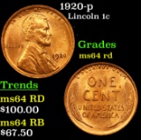 1920-p Lincoln Cent 1c Grades Choice Unc RD