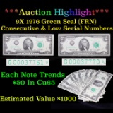 *Auction Highlight* 9X *Star Note* 1976 Green Seal (FRN) Consecutive & Low Serial Numbers Gem CU (fc