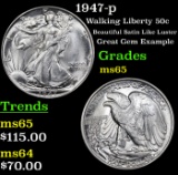 1947-p Walking Liberty Half Dollar 50c Grades GEM Unc