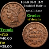 1846 N-3 R-2 Braided Hair Large Cent 1c Grades vf details