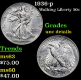 1936-p Walking Liberty Half Dollar 50c Grades Unc Details