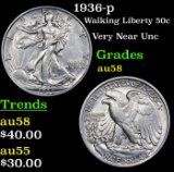 1936-p Walking Liberty Half Dollar 50c Grades Choice AU/BU Slider