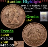 ***Auction Highlight*** 1804 C-8 'Spiked Chin' Draped Bust Half Cent 1/2c Graded xf+ By USCG (fc)