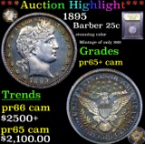 Proof ***Auction Highlight*** 1895 Barber Quarter 25c Graded GEM+ Proof Cameo BY USCG (fc)