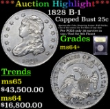 ***Auction Highlight*** 1828 B-1 Capped Bust Quarter 25c Graded Choice+ Unc By USCG (fc)