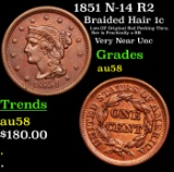 1851 N-14 R2 Braided Hair Large Cent 1c Grades Choice AU/BU Slider