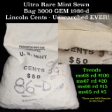 ***Auction Highlight*** Ultra Rare Mint Sewn Bag 5000 GEM 1986-d Lincoln Cents - Unsearched EVER! (f