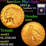 ***Auction Highlight*** 1912-p Gold Indian Half Eagle $5 Graded Select Unc By USCG (fc)