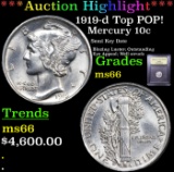 ***Auction Highlight*** 1919-d Top POP! Mercury Dime 10c Graded GEM+ Unc By USCG (fc)