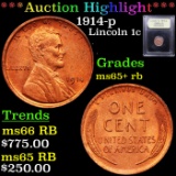 1914-p Lincoln Cent 1c Graded Gem+ Unc RB By USCG