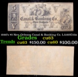 1840's $5 New Orleans Canal & Banking Co. LA105G12a Select CU